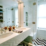 Crema marfil vanity w/tile chevron floor
