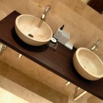 Travetine sink bowls w/black granite